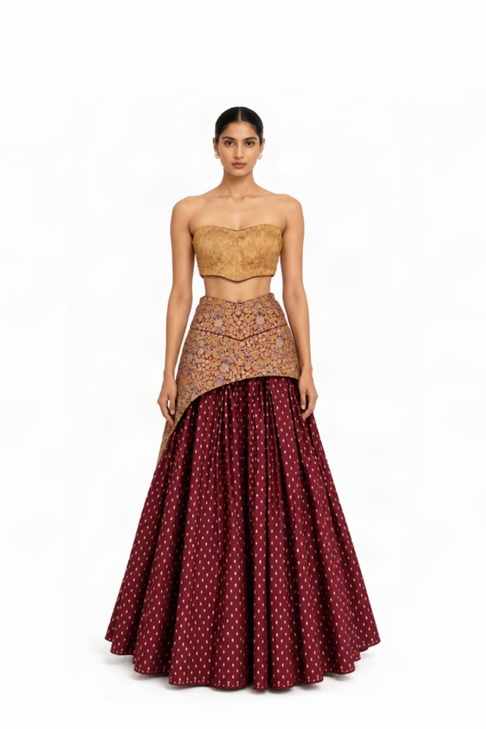 Merlot Brocade Lehenga Set