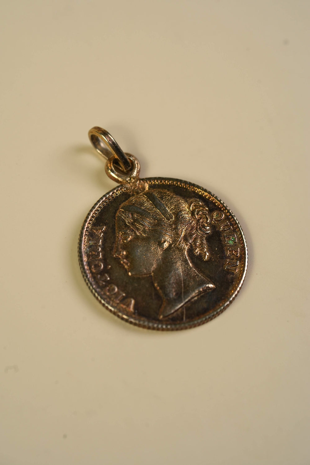 Antique East India Company One Rupee Coin Pendant — Queen Victoria, 1840