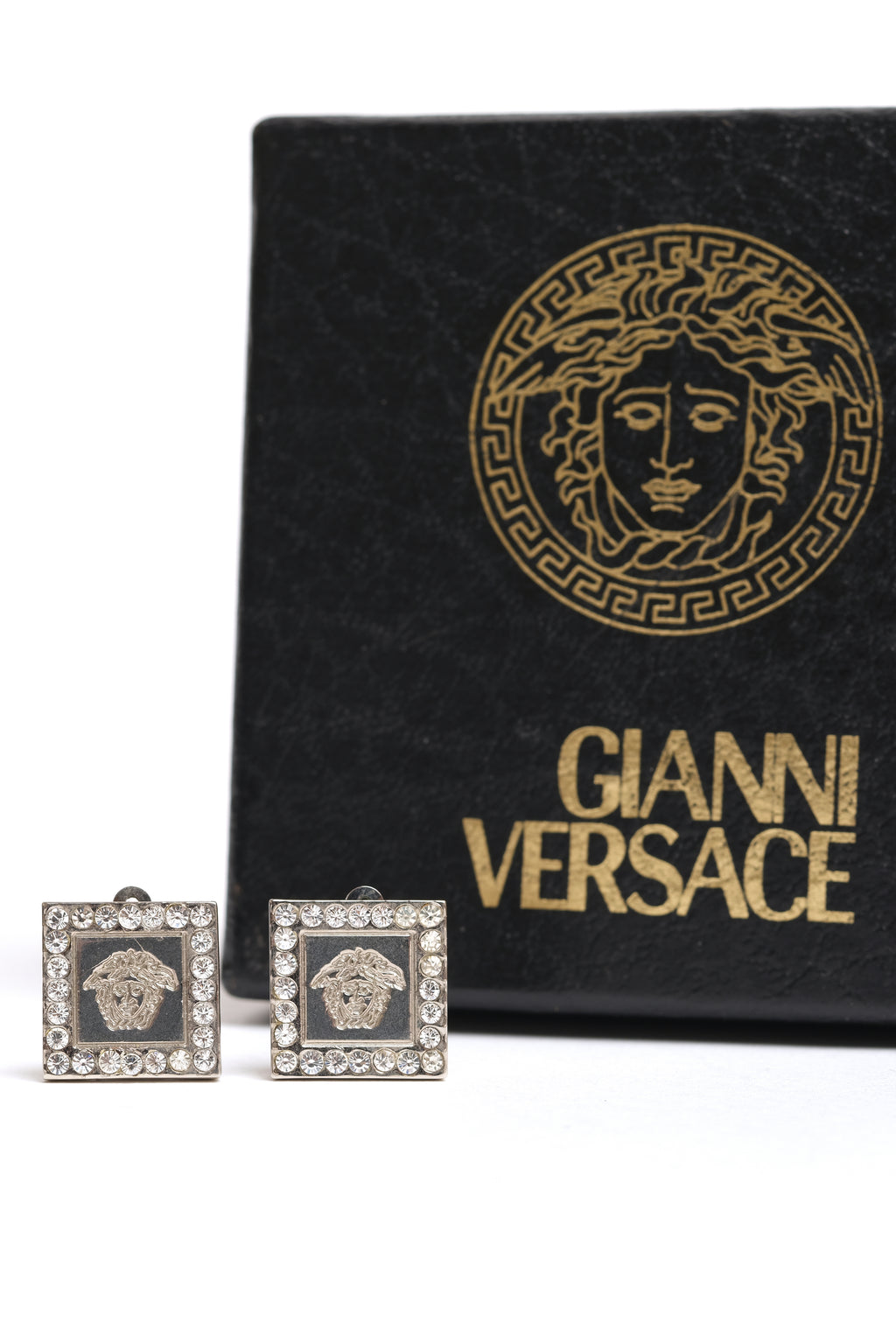 VINTAGE GIANNI VERSACE MEDUSA SQUARE STUD EARRINGS