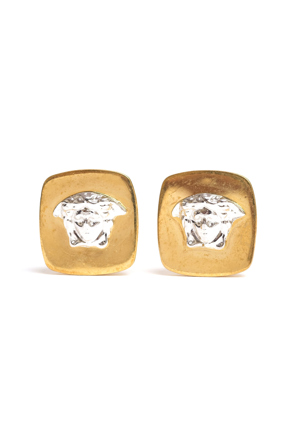 VINTAGE GIANNI VERSACE MEDUSA TWO TONE  STUD EARRINGS