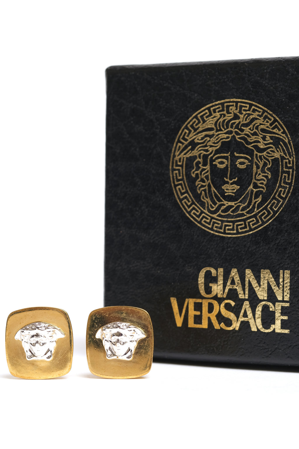 VINTAGE GIANNI VERSACE MEDUSA TWO TONE  STUD EARRINGS
