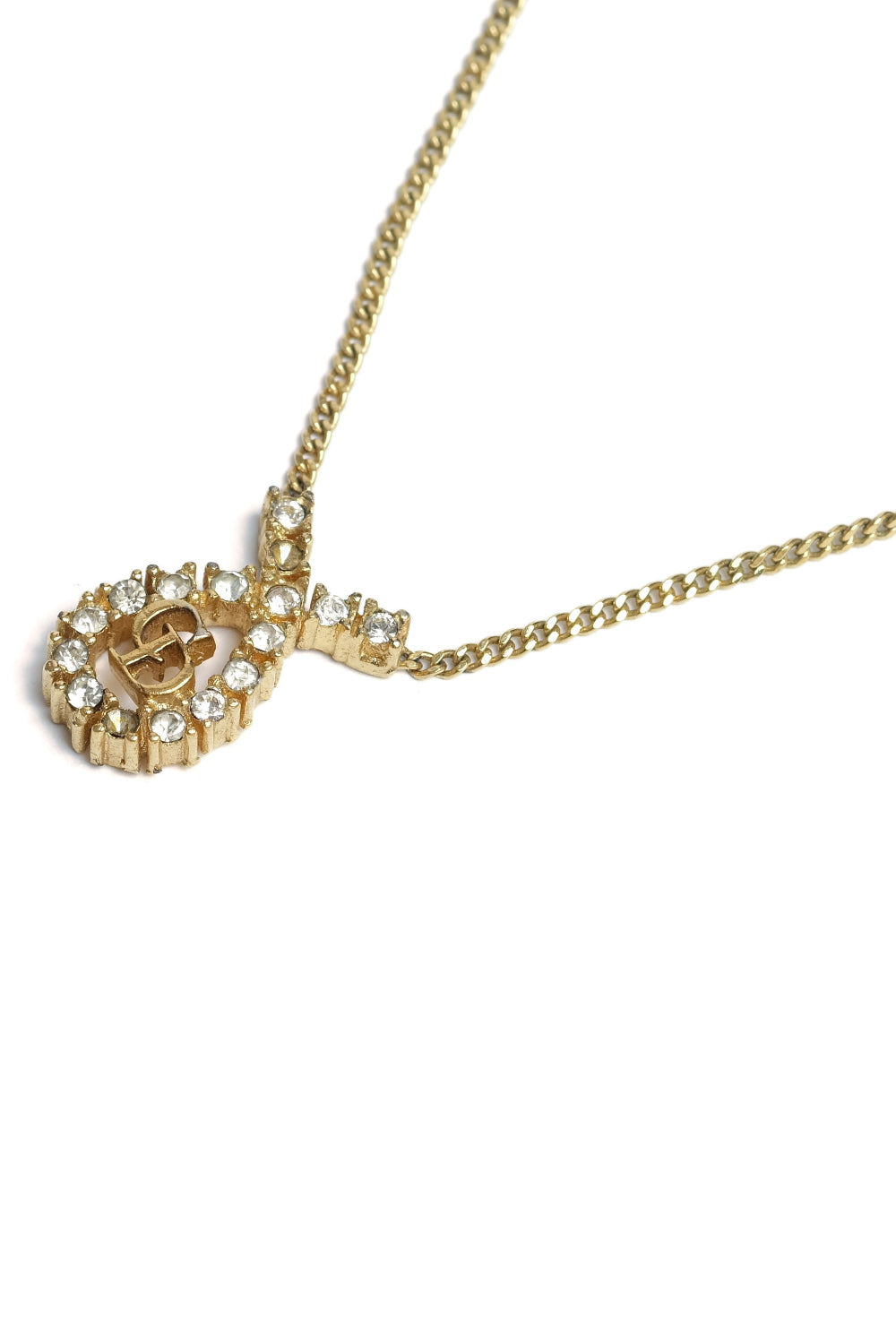 Vintage Christian Dior Crystal CD Pendant Necklace