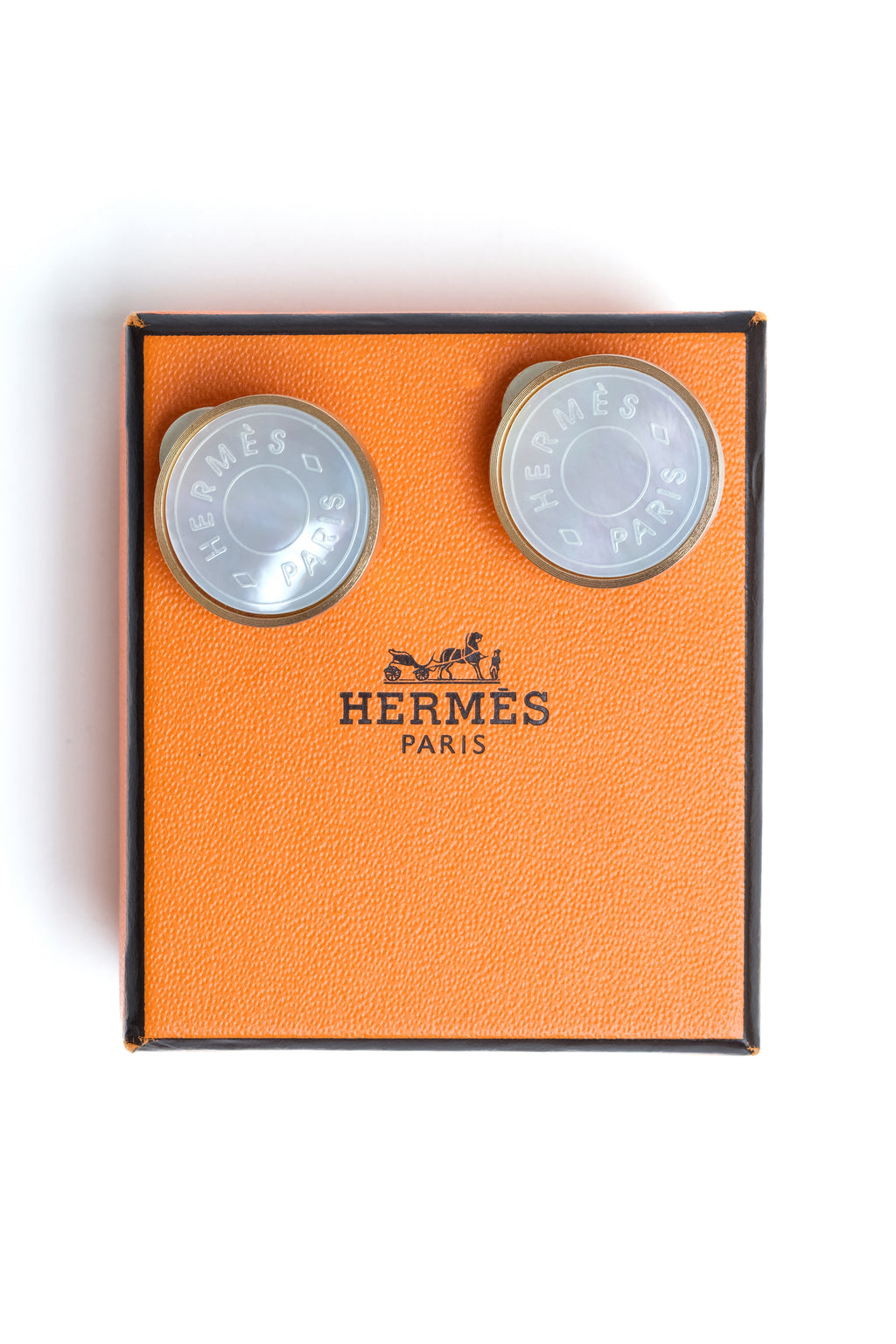 Vintage Hermes white enamel,Mother of pearl earrings