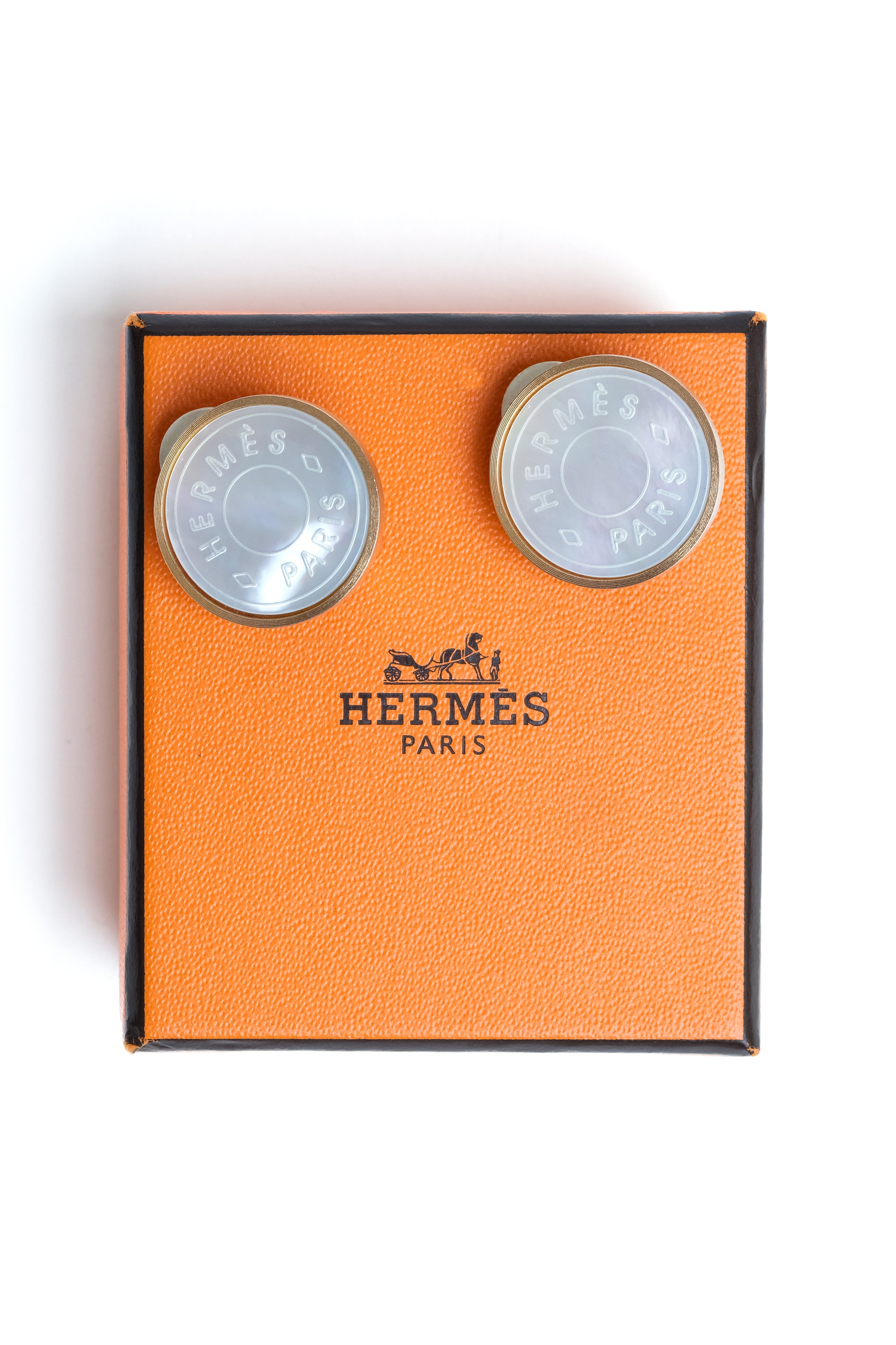Vintage Hermes white enamel,Mother of pearl earrings