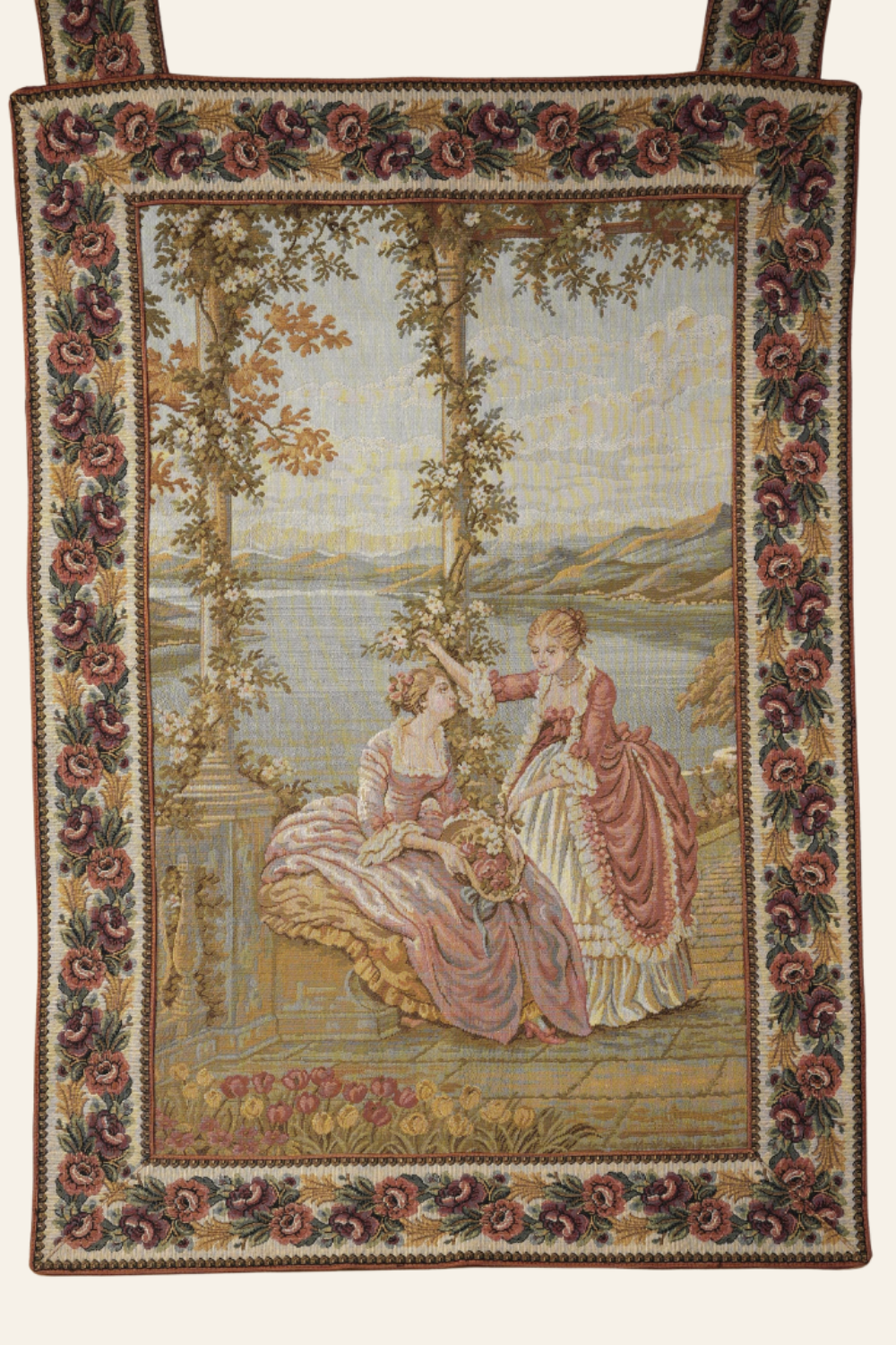 Antique Italian “Dame e Lago” Wall Tapestry