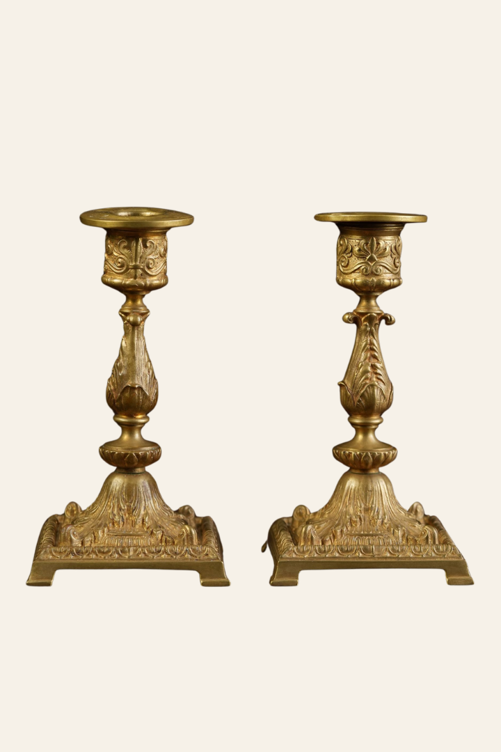 Preloved Rococo Candlesticks with Acanthus Stem & Scrollwork Base