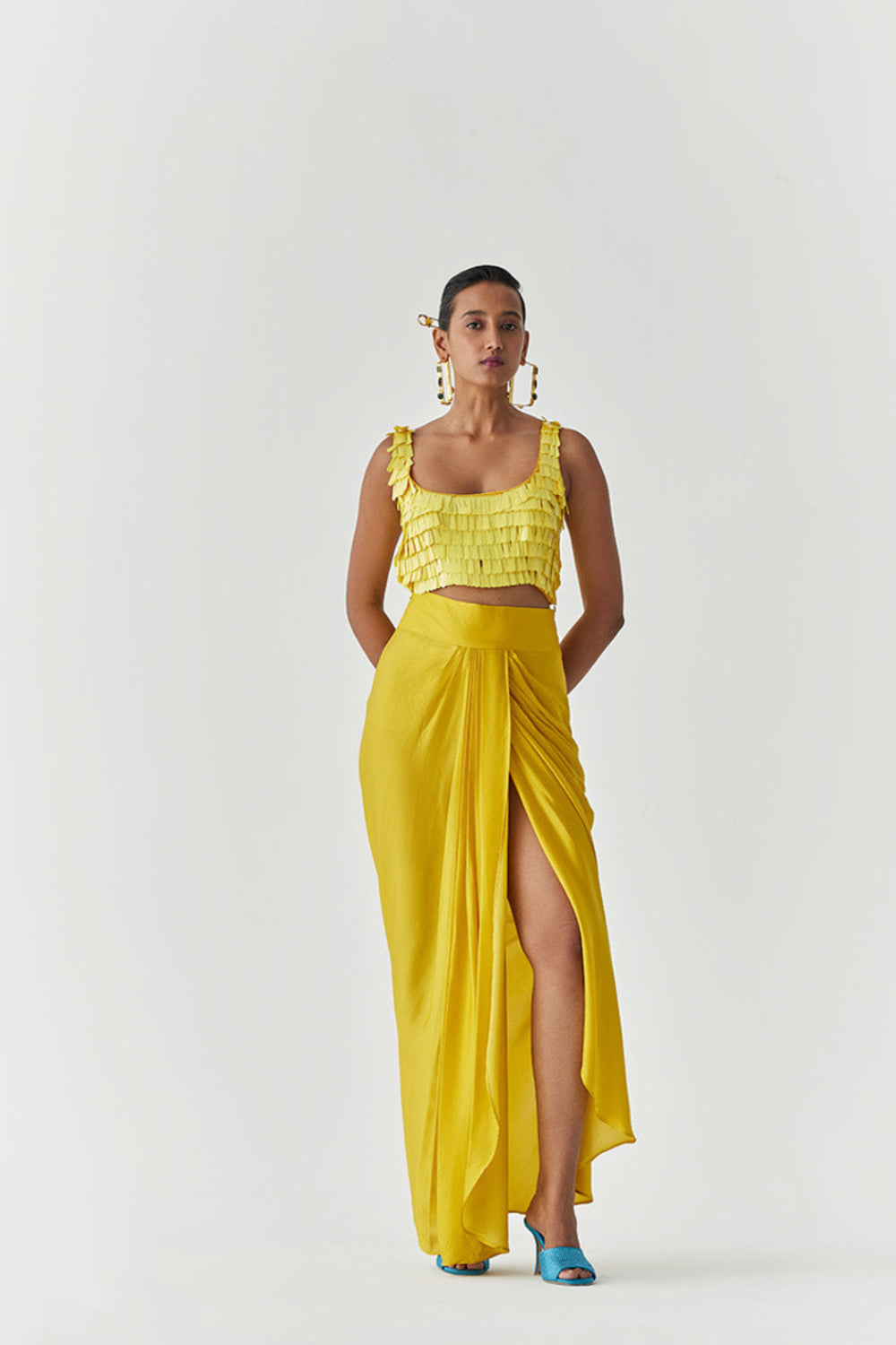 Canary Sequin Blouse & Knot Skirt