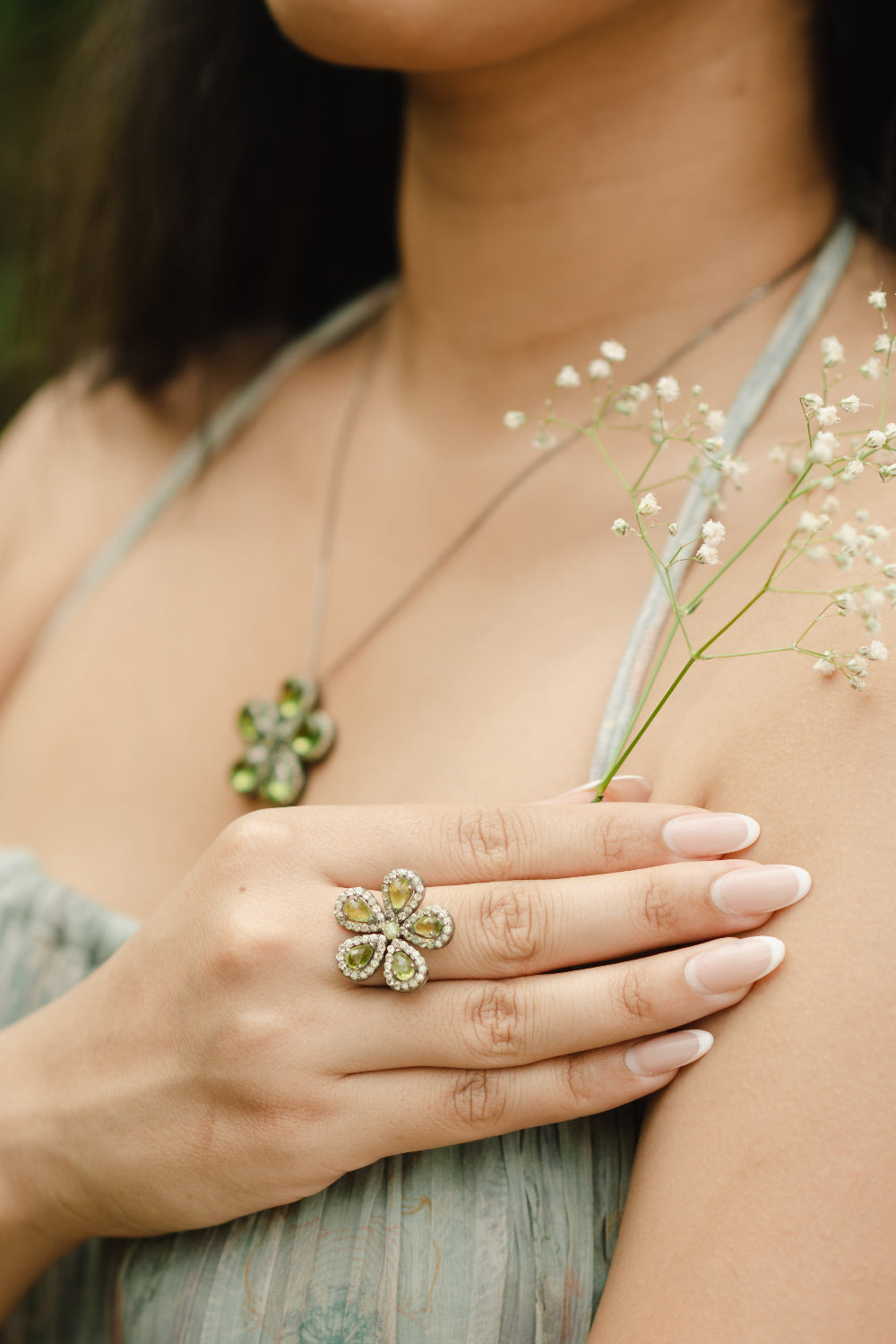 Peridot Flower Ring