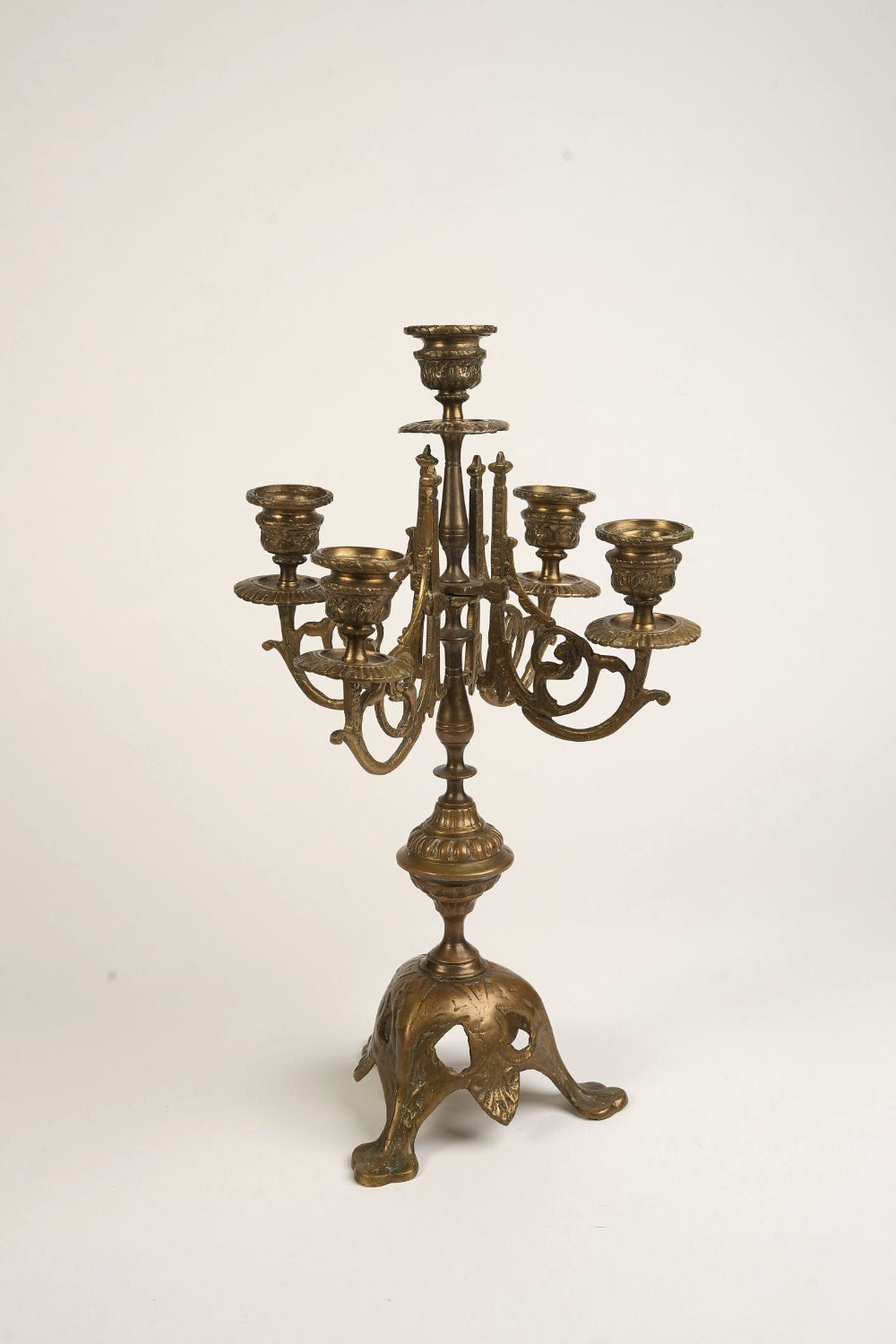 French Brass 5-Arm Candelabras, 19th Century, Set of 2