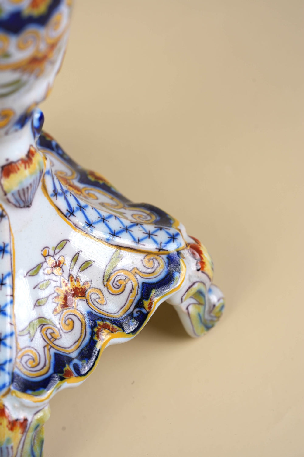 Preloved French Faience Rouen Hand-Painted Candlestick