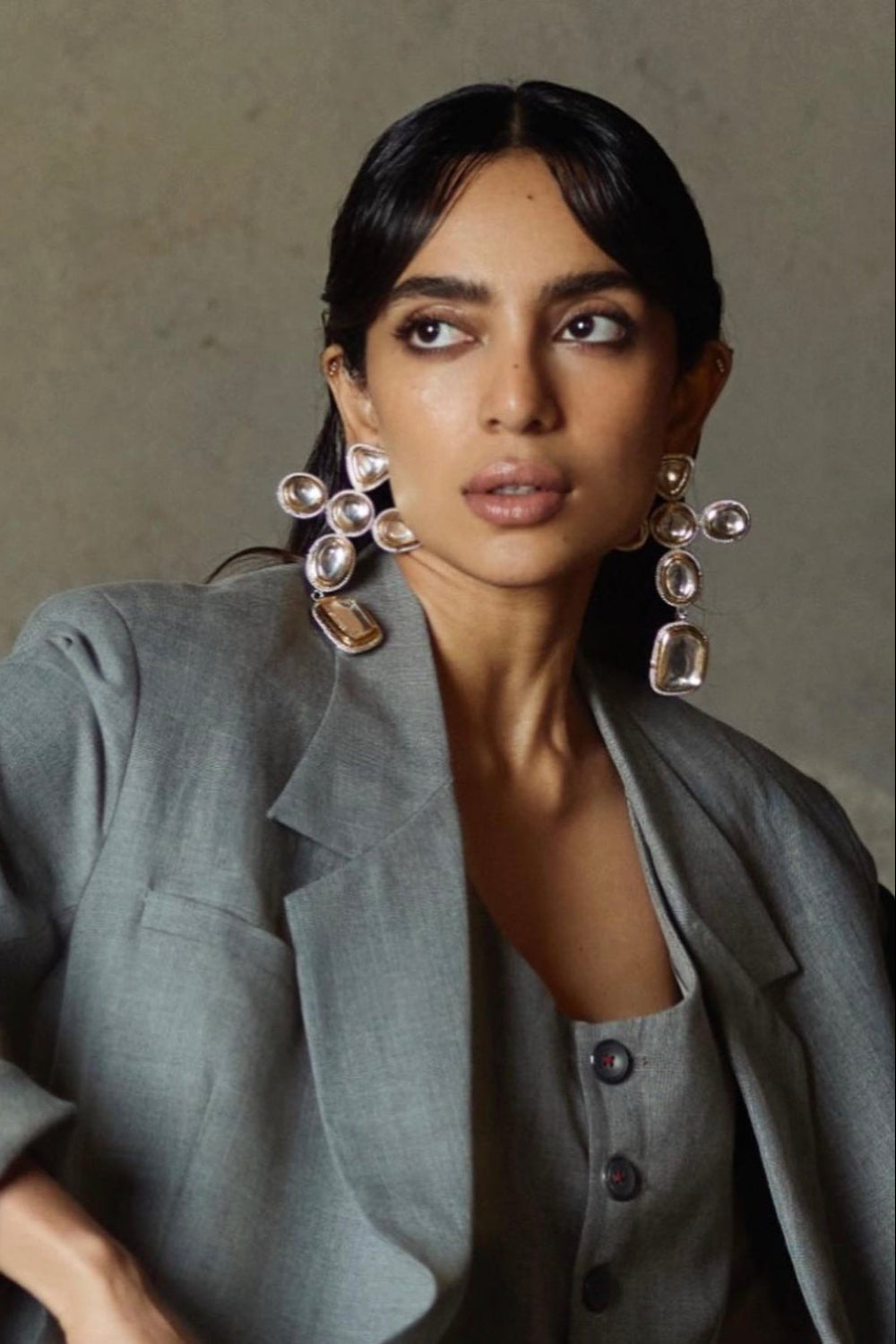 Gold & Silver Polki Cross Earrings