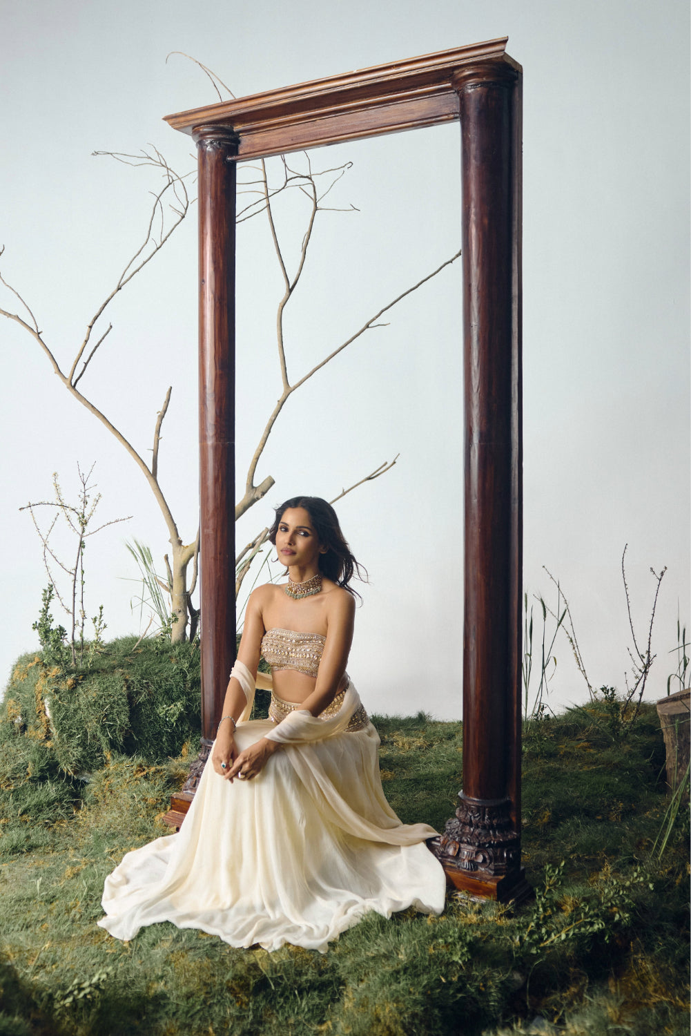 Ivory Stone Embellished Chiffon Lehenga Set