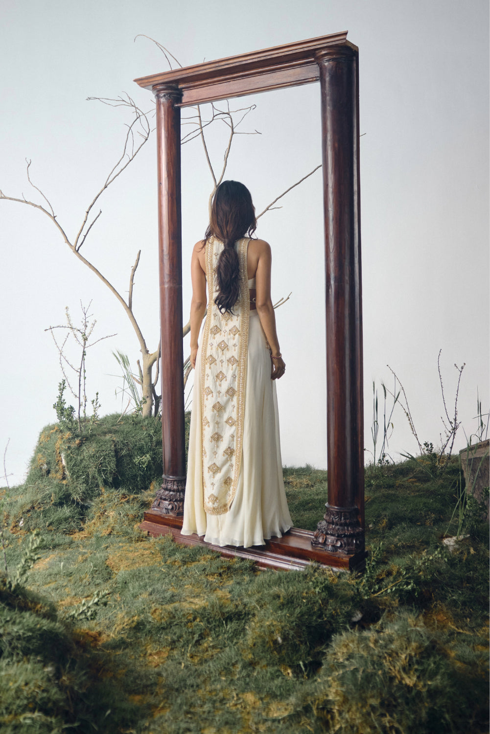 Ivory Embellished Chiffon Sharara Set