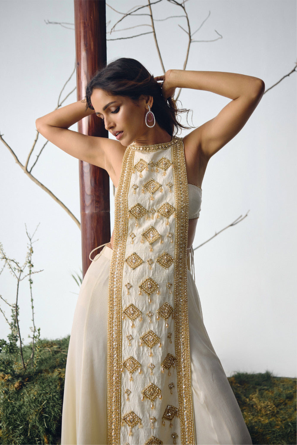 Ivory Embellished Chiffon Sharara Set