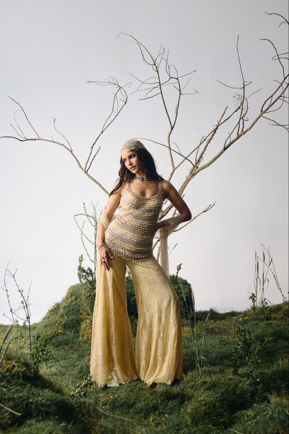 Champagne Gold Embellished Kurta Pants Set