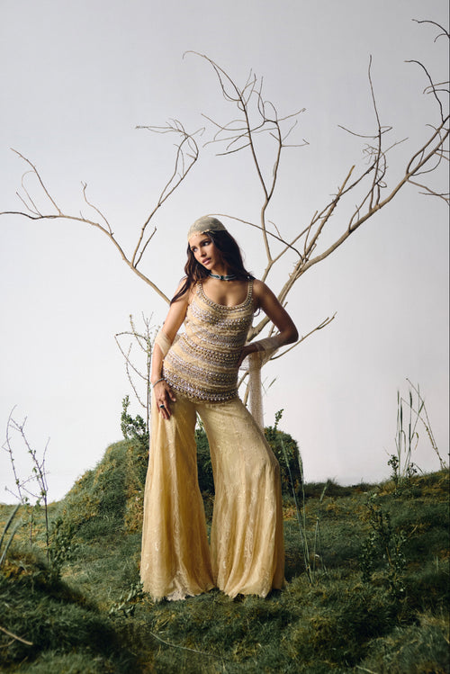 Champagne Gold Embellished Kurta Pants Set