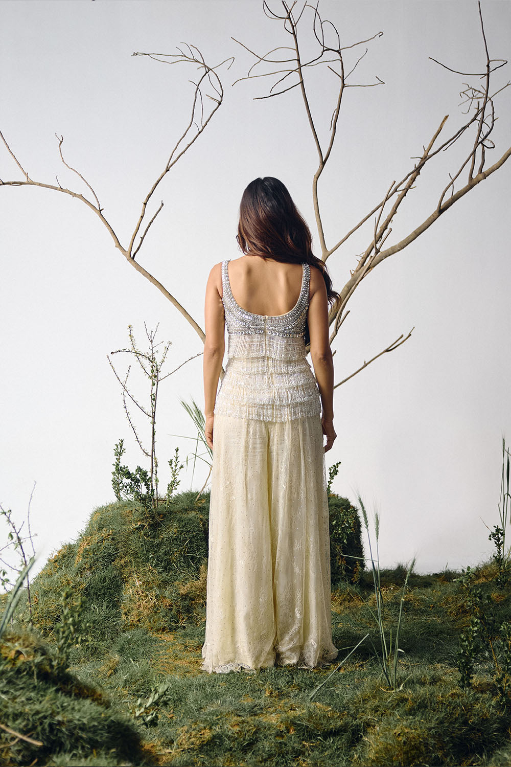 Ivory Fringe Embellished Sharara Set