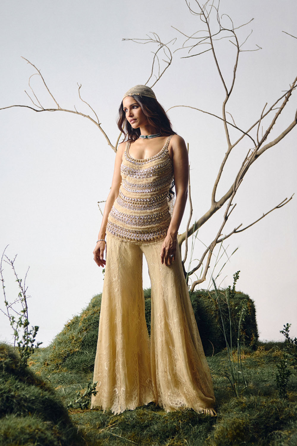 Champagne Gold Embellished Kurta Pants Set