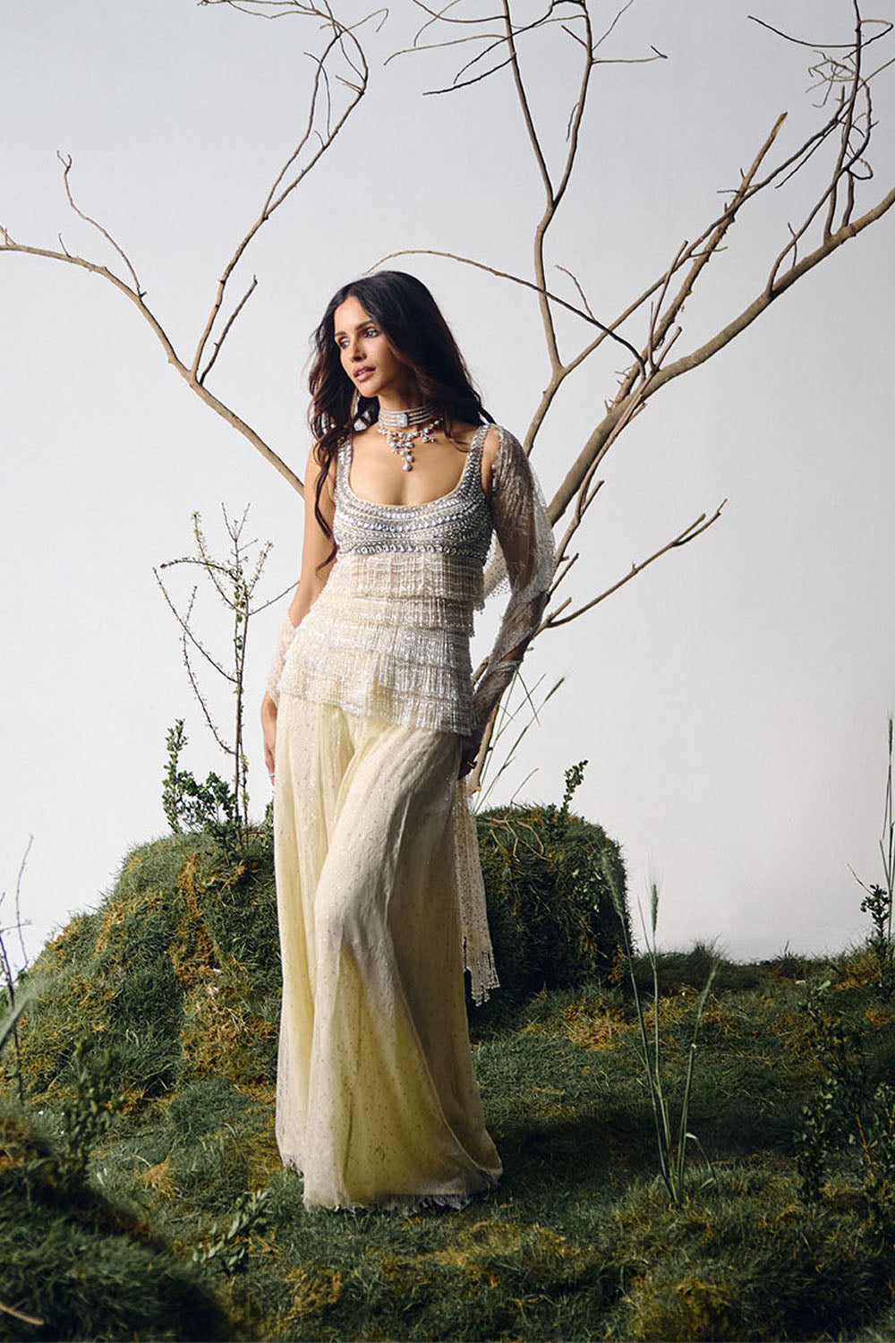 Ivory Fringe Embellished Sharara Set