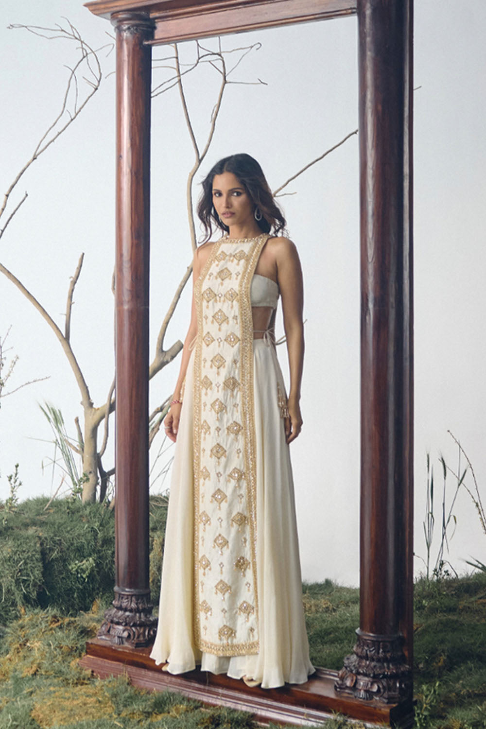 Ivory Embellished Chiffon Sharara Set