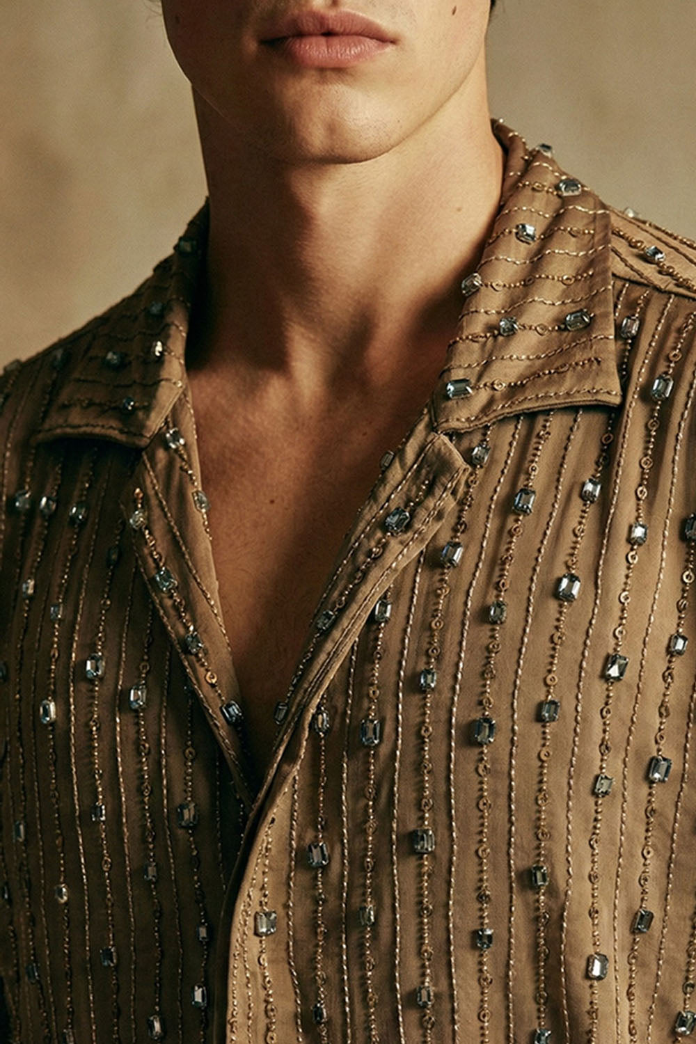 Pure Silk Shirt with Crystal Embroidery