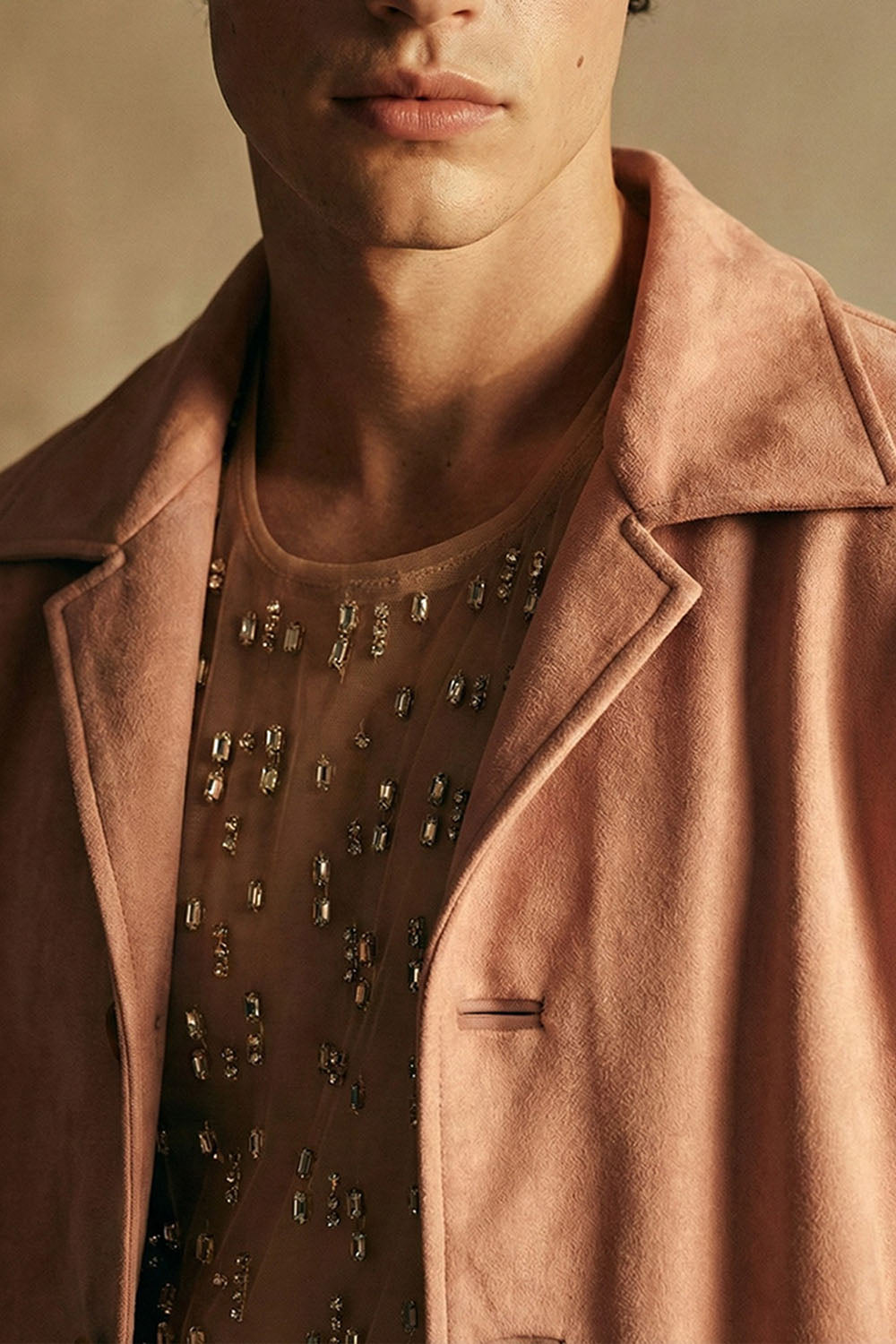 Stone Studded Vest On Nude Tulle