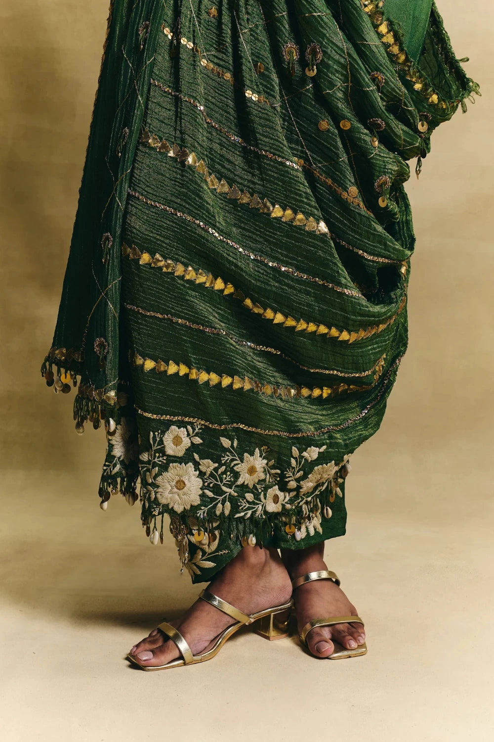 Green Waistcoat Saree Set