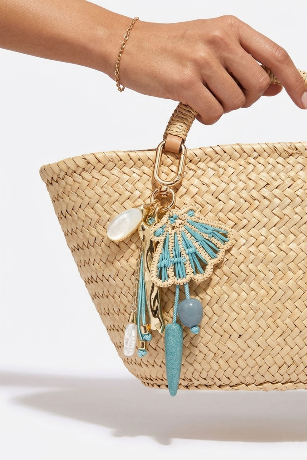 Coastal Shell Bag Charm with Bead Details