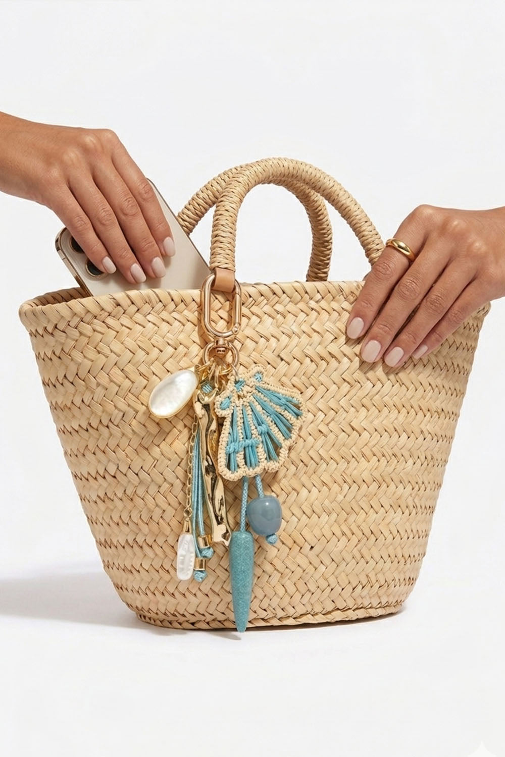 Coastal Shell Bag Charm with Bead Details