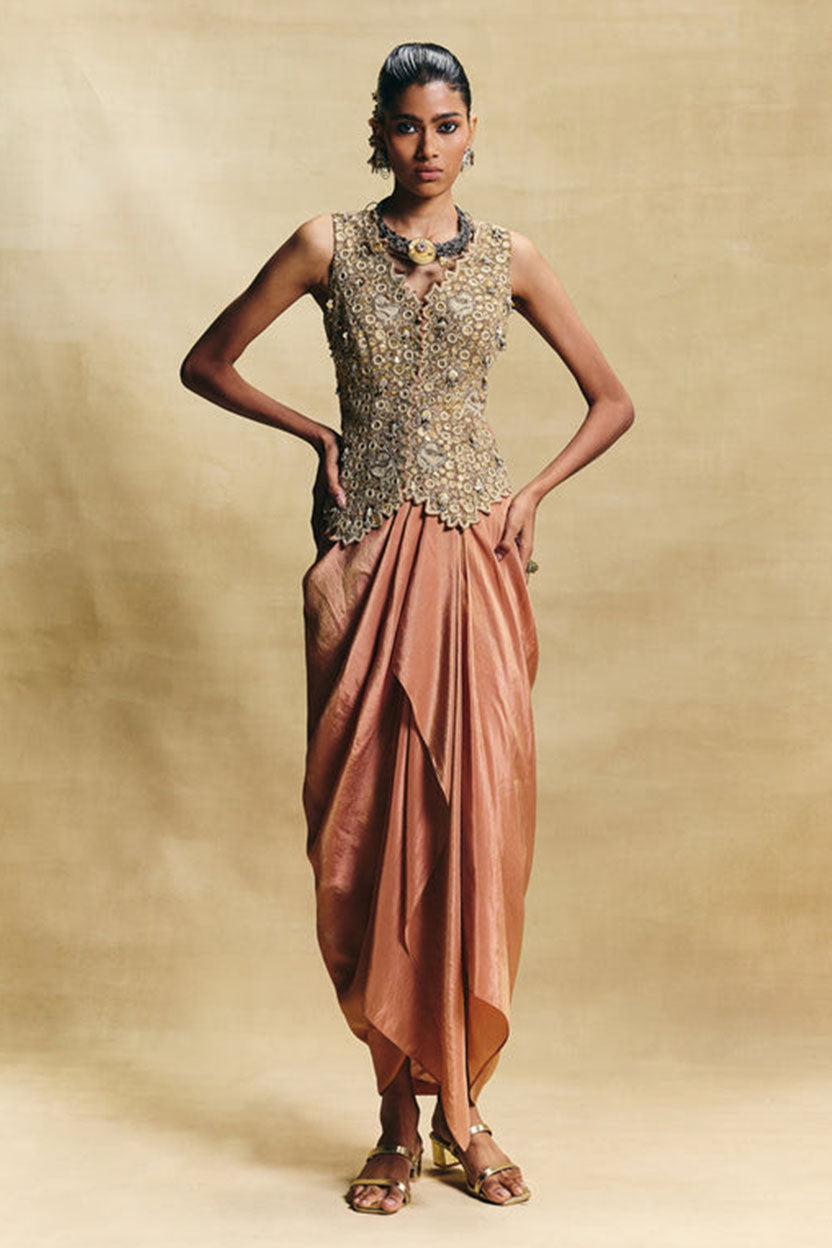 Peach Waistcoat & Drape Skirt