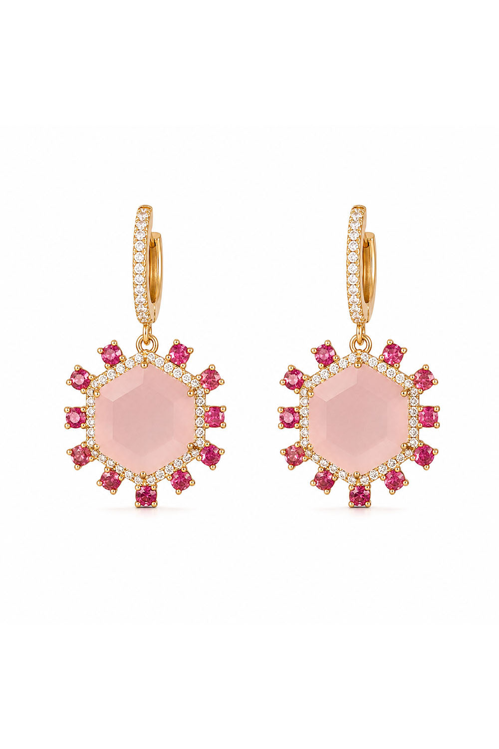 Rose Hexa Garnet and Rose Quartz Earrings (Birthstone January)