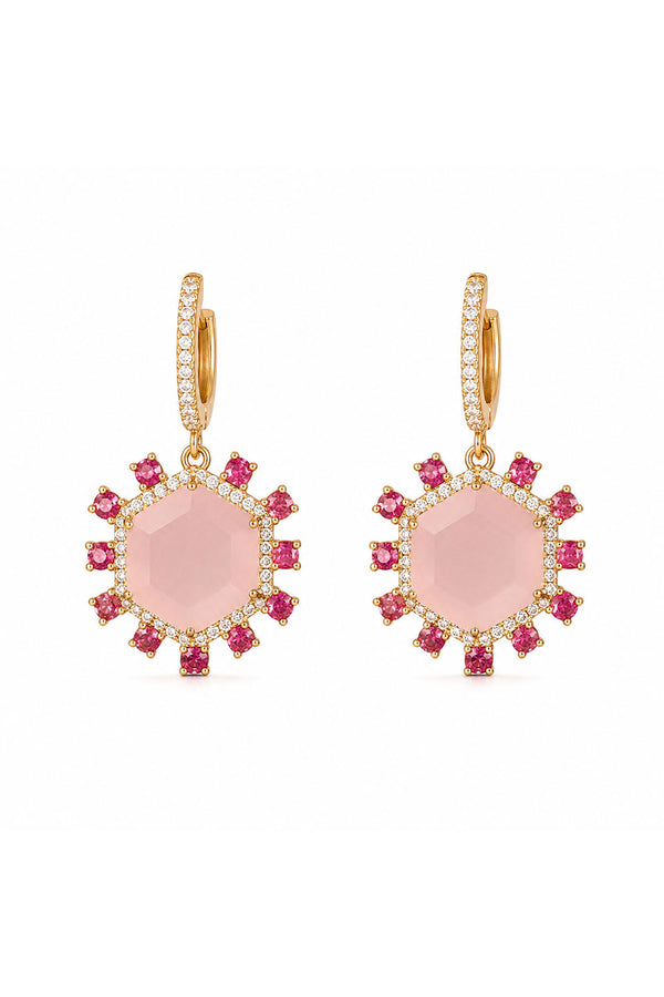 Rose Hexa Garnet and Rose Quartz Earrings (Birthstone January)