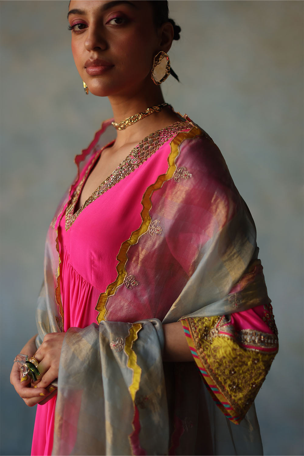 Vaani Kapoor Gul Hot Pink Bell Sleeve Crepe Kurta Set