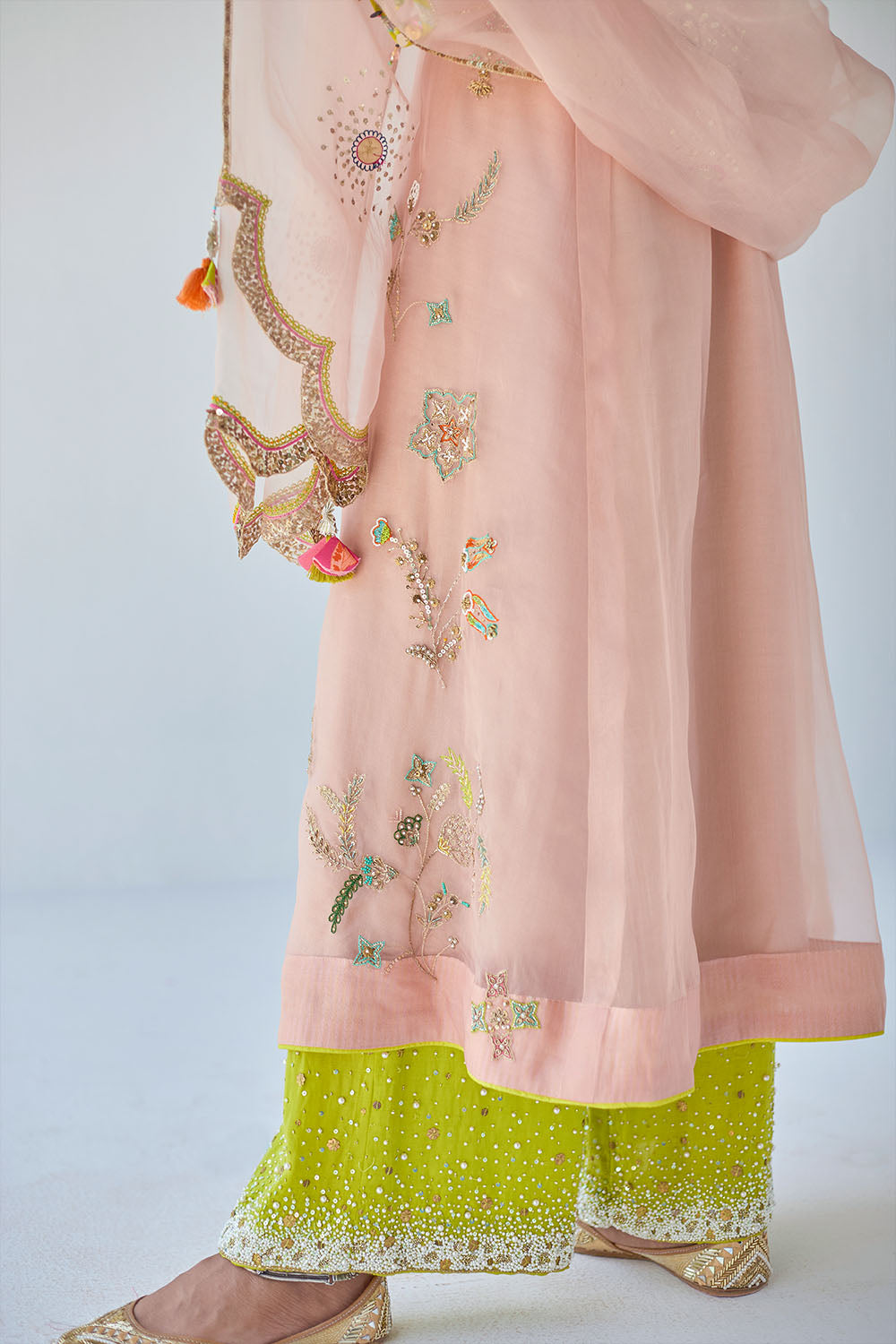 Kreethy Suresh Pastel Pink Jaal Organza Kurta Set