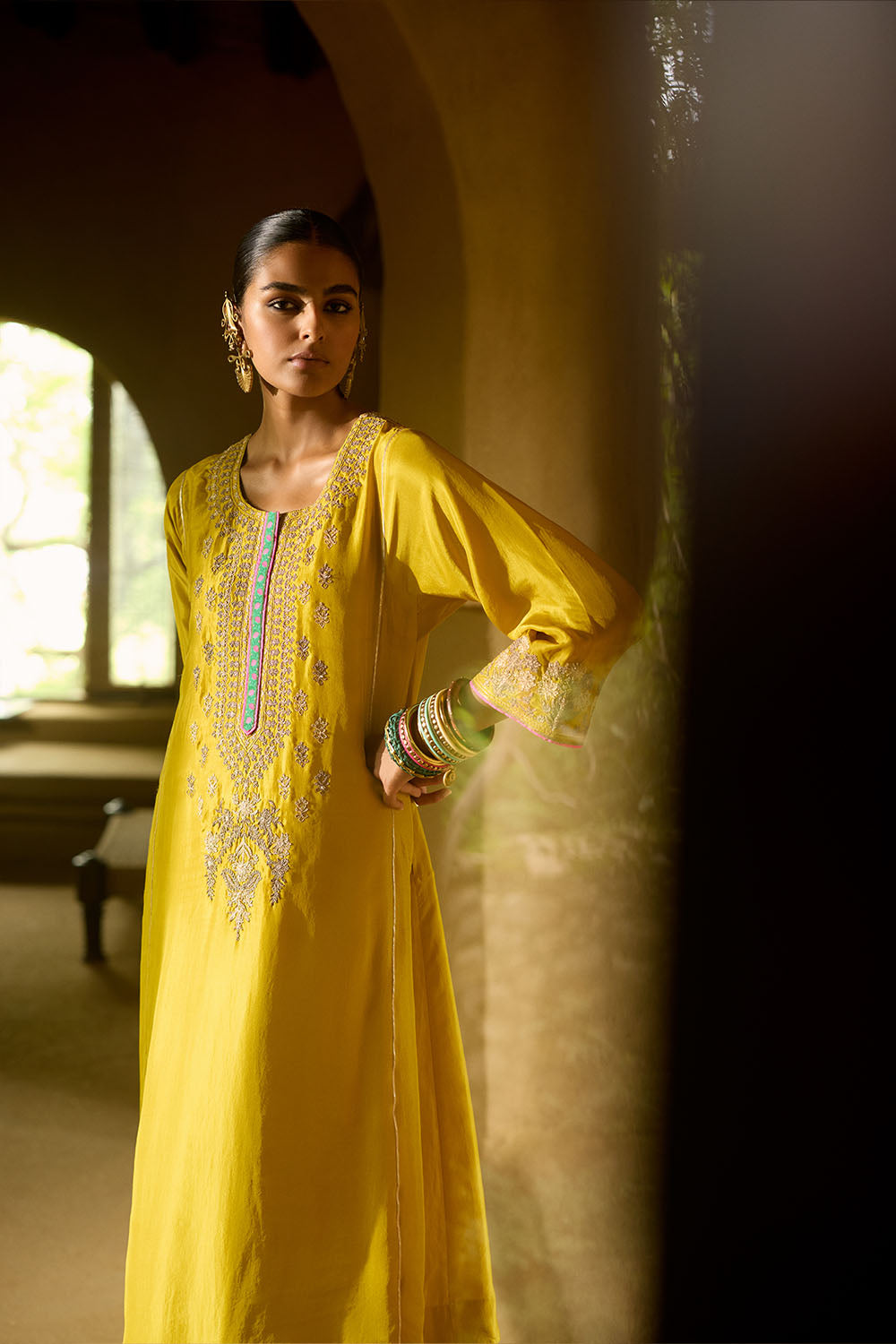 Nisbat Yellow Silk Dori Kurta Set