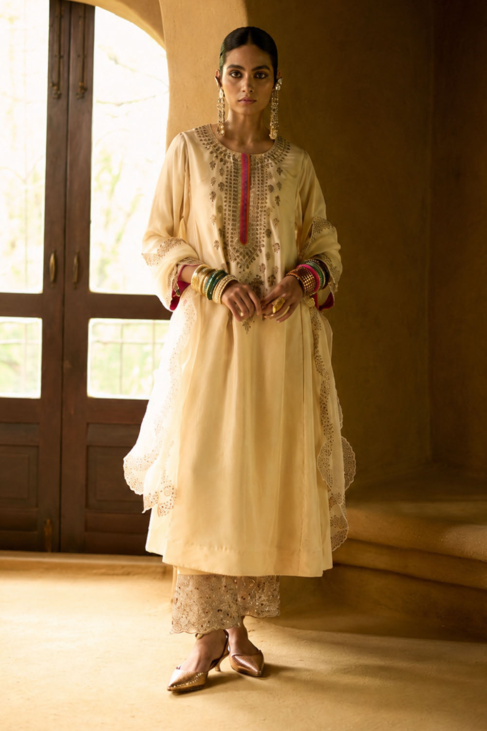 Nisbat Ivory Silk Dori Kurta Set