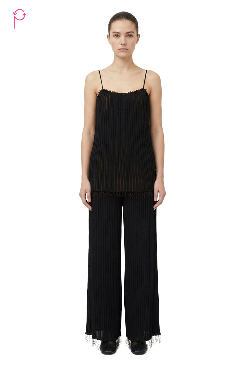 Preloved Black Lycra Mesh Cami Top & Pants Set