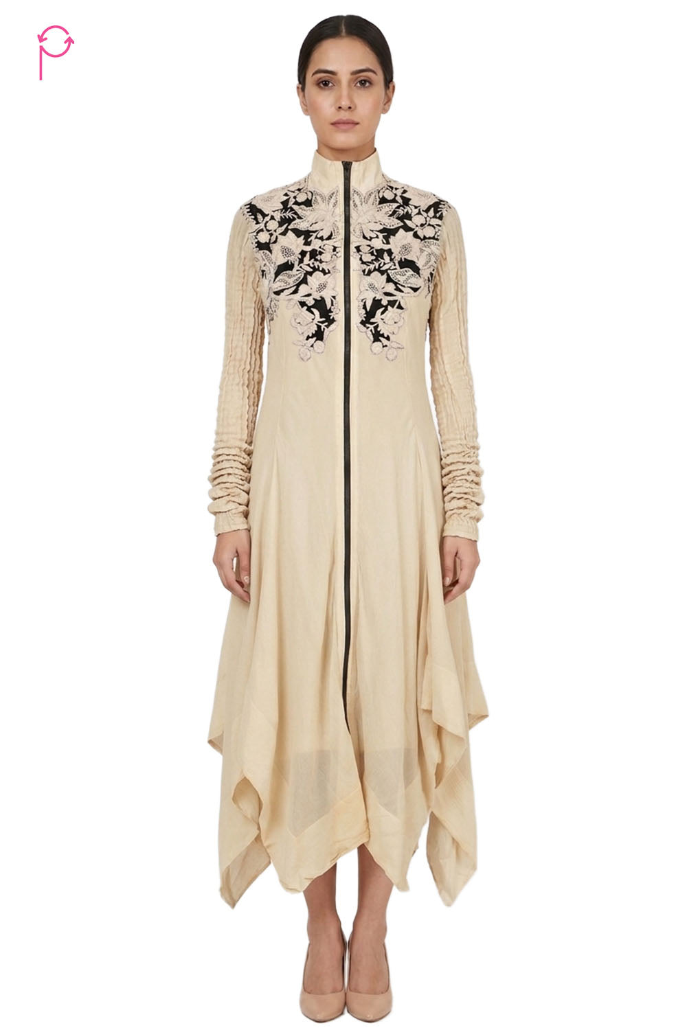 Preloved Ivory Embroidered Handkerchief Hem Dress