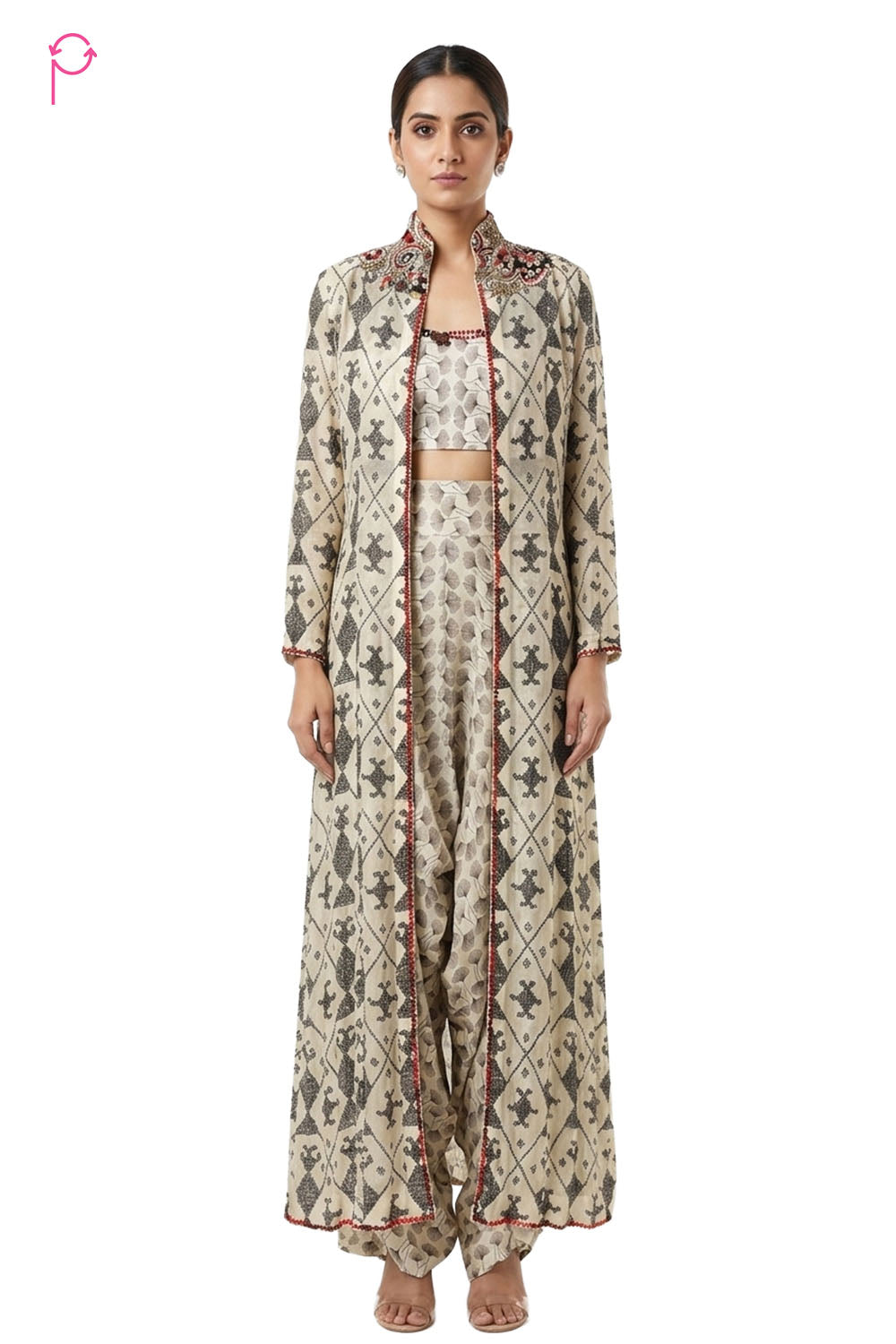 Preloved Ivory Printed Co-ord Set with Long Jacket