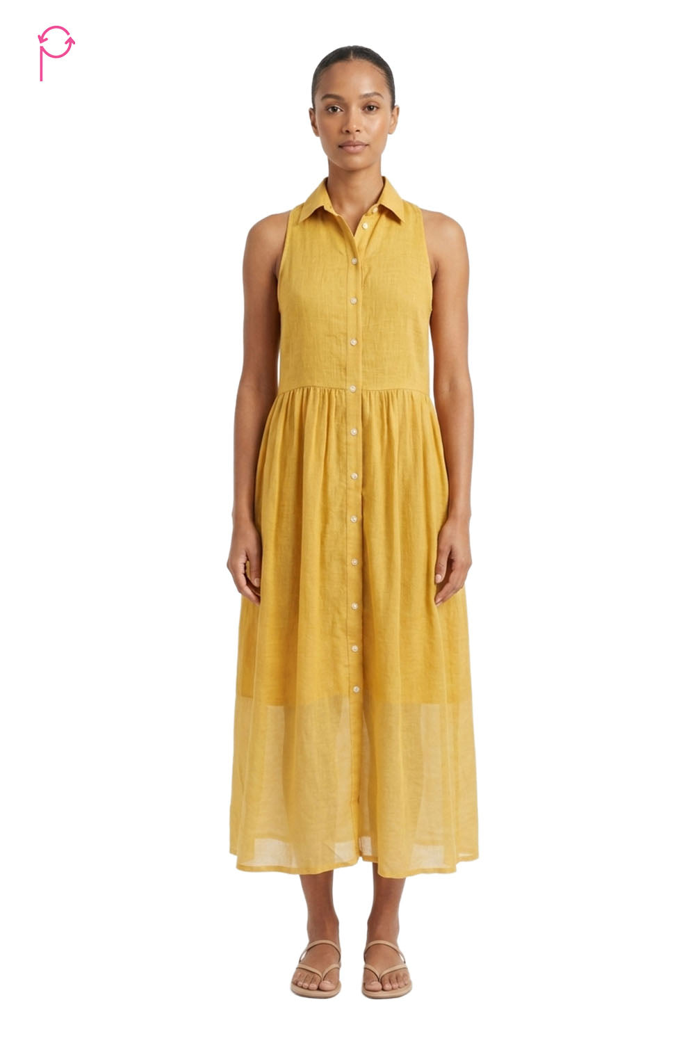Preloved Yellow Linen & Cotton Fit-and-Flare Dress