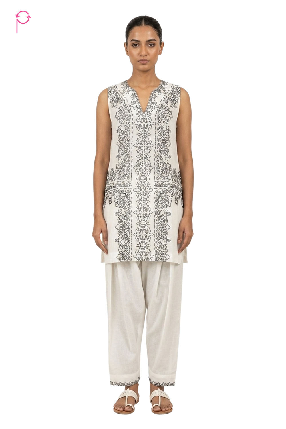 Preloved White Embroidered Cotton Co-ord Set