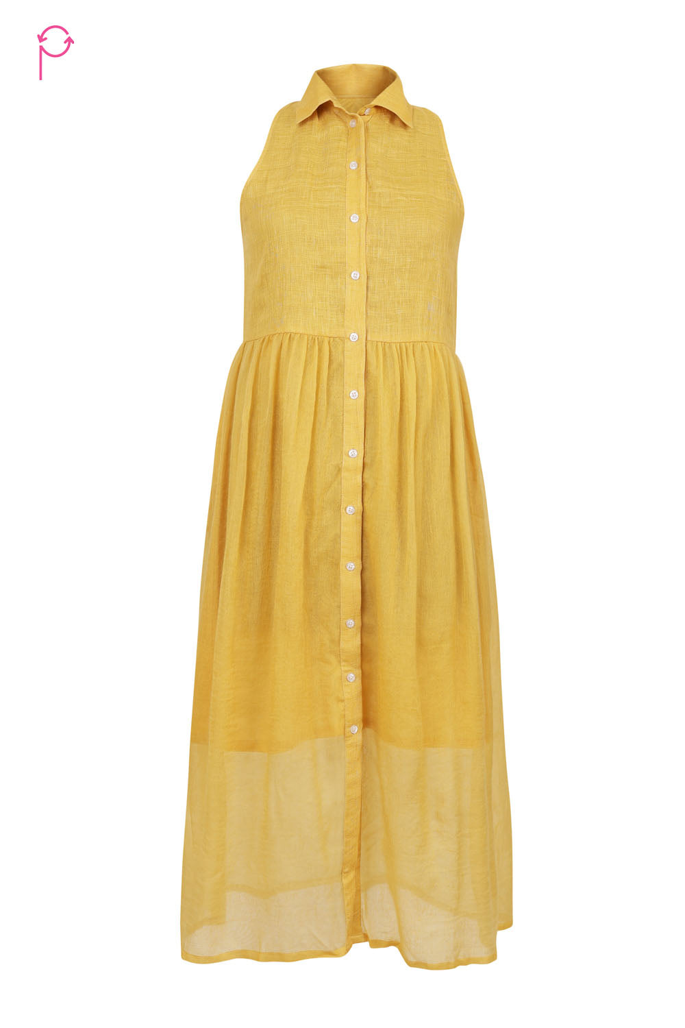 Preloved Yellow Linen & Cotton Fit-and-Flare Dress