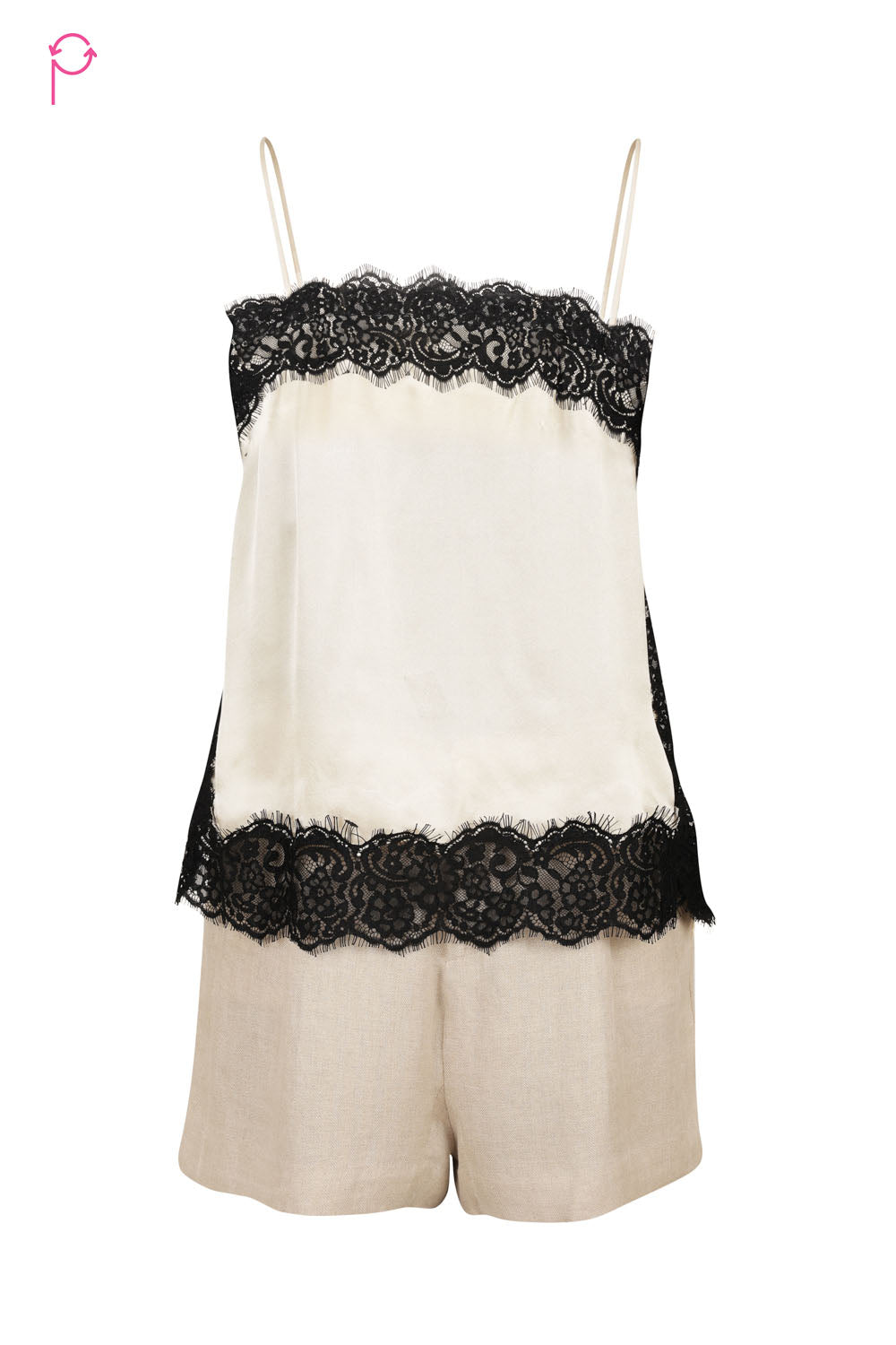 Preloved Lace Trim Satin Cami Top & Linen Shorts Set