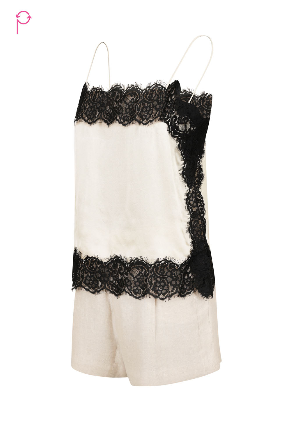 Preloved Lace Trim Satin Cami Top & Linen Shorts Set