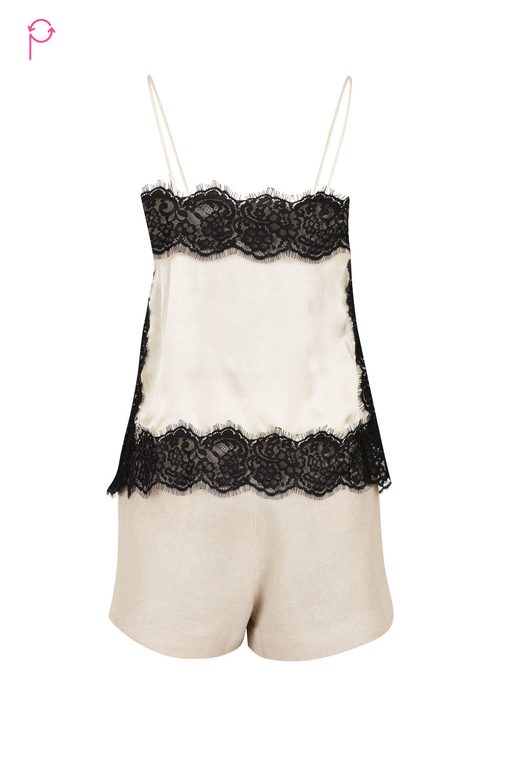 Preloved Lace Trim Satin Cami Top & Linen Shorts Set
