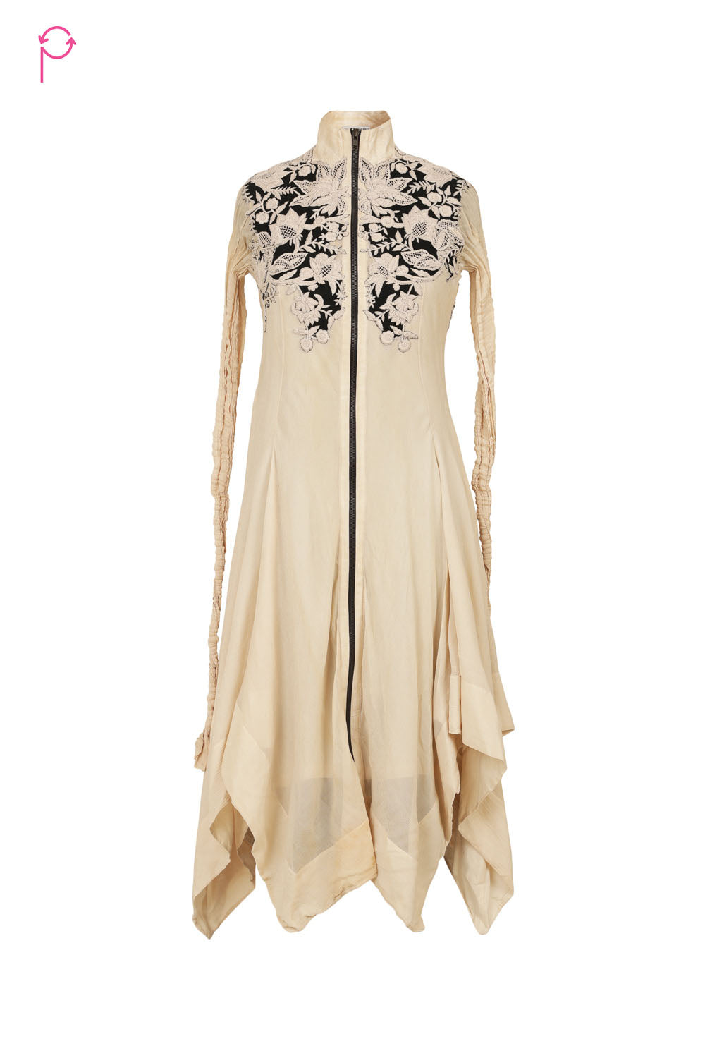 Preloved Ivory Embroidered Handkerchief Hem Dress