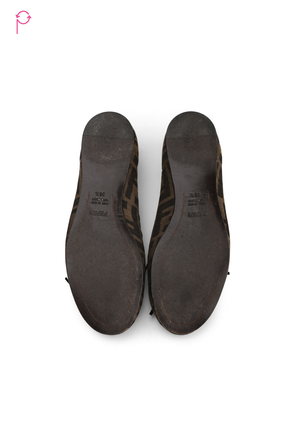 Preloved Brown Zucca Canvas Logo Bow Ballet Flats