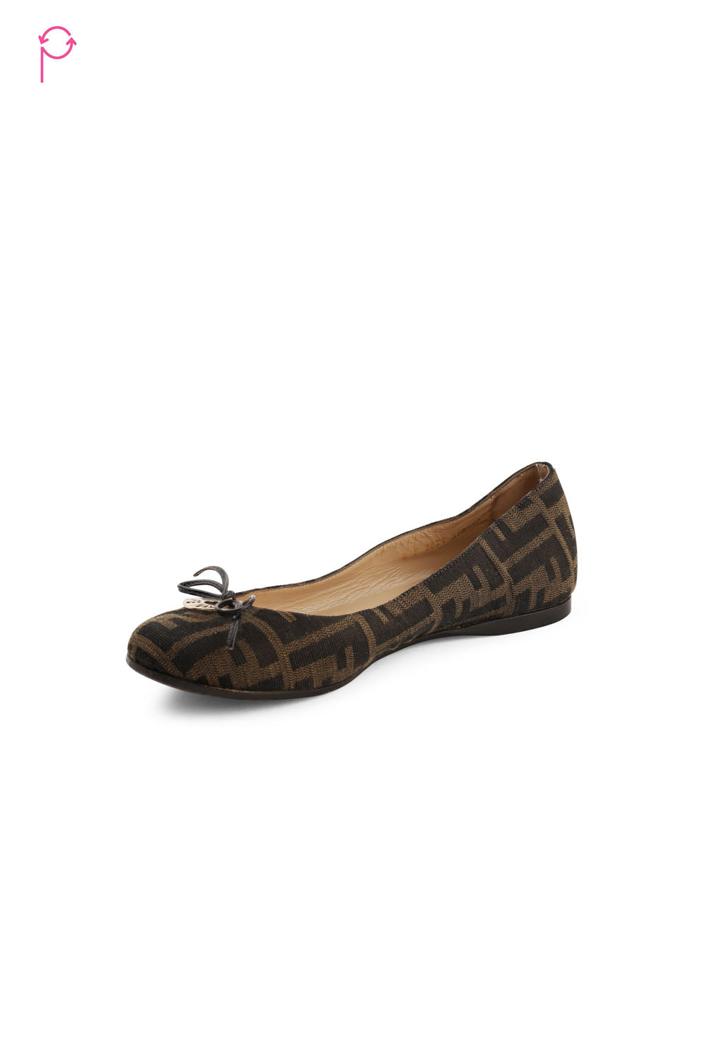 Preloved Brown Zucca Canvas Logo Bow Ballet Flats