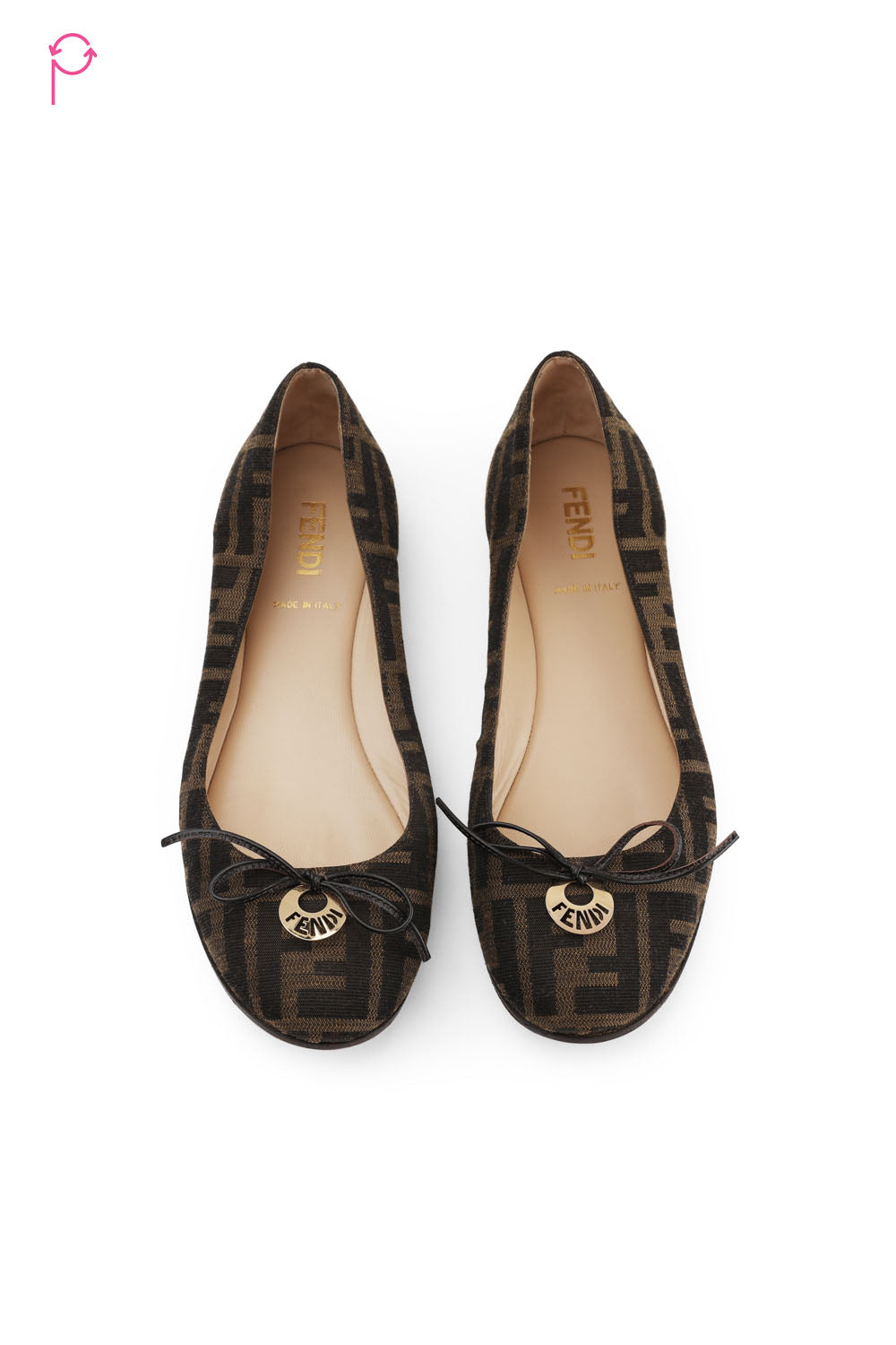 Preloved Brown Zucca Canvas Logo Bow Ballet Flats