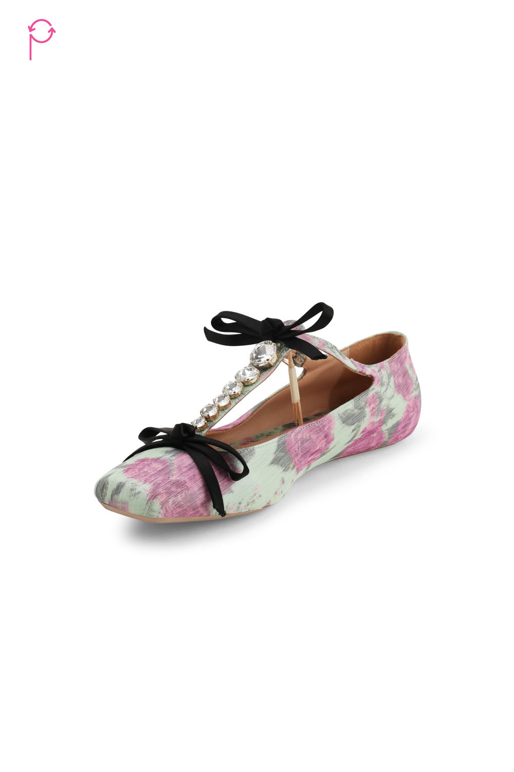 Preloved Rhinestone T-Strap Floral Satin Ballet Flat